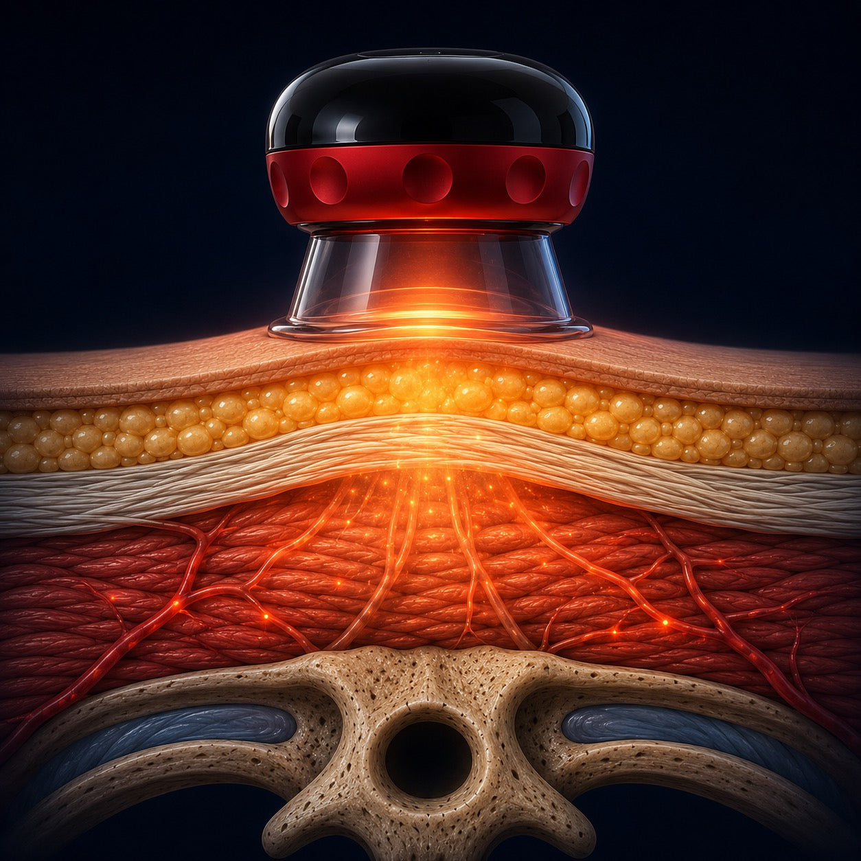 Diagram: warmth spreading into the muscle
