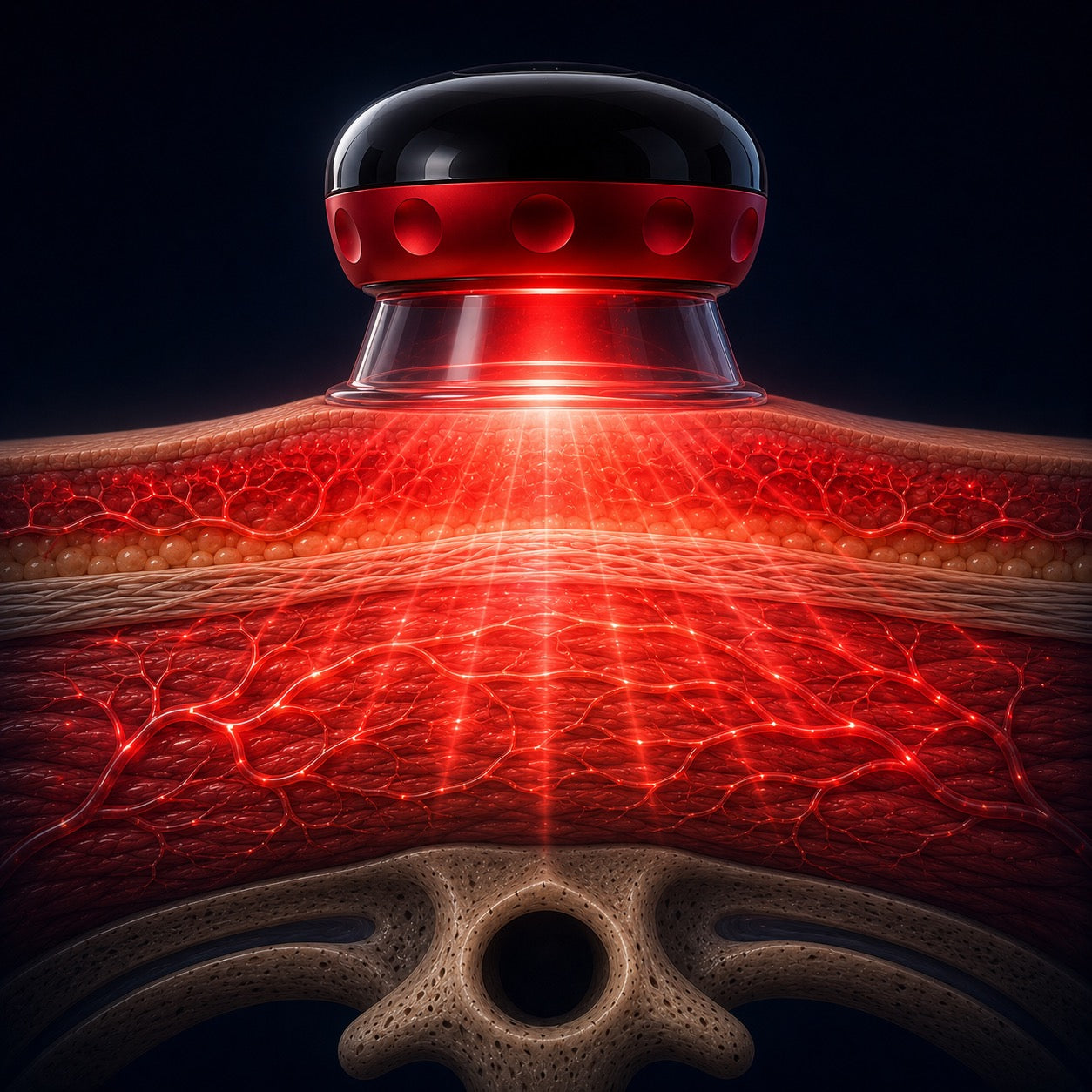 Diagram: red light reaching into the tissue